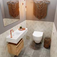 MONDIAZ ANDOR Toiletmeubel 80x30x30cm met 1 kraangaten 1 lades washed oak mat Wastafel Lex links Solid Surface Wit FK75343905