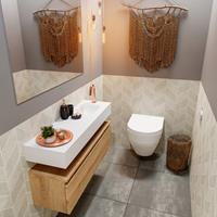 MONDIAZ ANDOR Toiletmeubel 100x30x30cm met 1 kraangaten 1 lades washed oak mat Wastafel Lex rechts Solid Surface Wit FK75343383