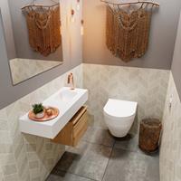 MONDIAZ ANDOR Toiletmeubel 80x30x30cm met 1 kraangaten 1 lades washed oak mat Wastafel Lex rechts Solid Surface Wit FK75343907