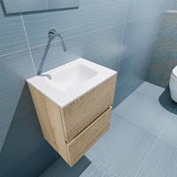 MONDIAZ ADA Toiletmeubel 40x30x50cm met 0 kraangaten 2 lades washed oak mat Wastafel Lex midden Solid Surface Wit FK75341970