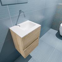 MONDIAZ ADA Toiletmeubel 40x30x50cm met 0 kraangaten 2 lades washed oak mat Wastafel Lex rechts Solid Surface Wit FK75341974