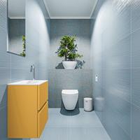 MONDIAZ ADA Toiletmeubel 40x30x50cm met 1 kraangaten 2 lades ocher mat Wastafel Lex links Solid Surface Wit FK75341855
