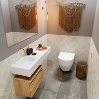 MONDIAZ ANDOR Toiletmeubel 100x30x30cm met 0 kraangaten 1 lades washed oak mat Wastafel Lex links Solid Surface Wit FK75343910