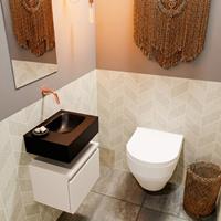 MONDIAZ ANDOR Toiletmeubel 40x30x30cm met 0 kraangaten 1 lades linen mat Wastafel Lex rechts Solid Surface Zwart FK75343656