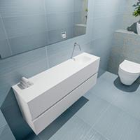 MONDIAZ ADA Toiletmeubel 120x30x50cm met 0 kraangaten 2 lades talc mat Wastafel Lex rechts Solid Surface Wit FK75341737