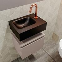 MONDIAZ ANDOR Toiletmeubel 40x30x30cm met 1 kraangaten 1 lades smoke mat Wastafel Lex links Solid Surface Zwart FK75343537