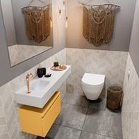 MONDIAZ ANDOR Toiletmeubel 100x30x30cm met 1 kraangaten 1 lades ocher mat Wastafel Lex links Solid Surface Wit FK75343861