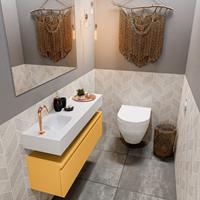 MONDIAZ ANDOR Toiletmeubel 100x30x30cm met 1 kraangaten 1 lades ocher mat Wastafel Lex links Solid Surface Wit FK75343265