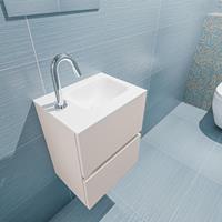 MONDIAZ ADA Toiletmeubel 40x30x50cm met 1 kraangaten 2 lades linen mat Wastafel Lex rechts Solid Surface Wit FK75341915