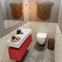 MONDIAZ ANDOR Toiletmeubel 100x30x30cm met 0 kraangaten 1 lades fire mat Wastafel Lex rechts Solid Surface Wit FK75343297