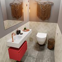 MONDIAZ ANDOR Toiletmeubel 100x30x30cm met 1 kraangaten 1 lades fire mat Wastafel Lex links Solid Surface Wit FK75343873