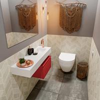 MONDIAZ ANDOR Toiletmeubel 100x30x30cm met 1 kraangaten 1 lades fire mat Wastafel Lex rechts Solid Surface Wit FK75343875