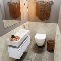 MONDIAZ ANDOR Toiletmeubel 80x30x30cm met 1 kraangaten 1 lades cale mat Wastafel Lex rechts Solid Surface Wit FK75343348