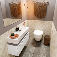 MONDIAZ ANDOR Toiletmeubel 100x30x30cm met 1 kraangaten 1 lades talc mat Wastafel Lex rechts Solid Surface Wit FK75343122