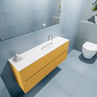 MONDIAZ ADA Toiletmeubel 120x30x50cm met 1 kraangaten 2 lades ocher mat Wastafel Lex midden Solid Surface Wit FK75341877