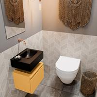 MONDIAZ ANDOR Toiletmeubel 40x30x30cm met 0 kraangaten 1 lades ocher mat Wastafel Lex rechts Solid Surface Zwart FK75343598