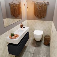 MONDIAZ ANDOR Toiletmeubel 100x30x30cm met 1 kraangaten 1 lades urban mat Wastafel Lex midden Solid Surface Wit FK75343147