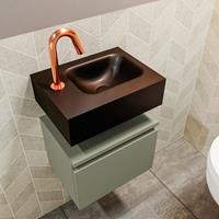 MONDIAZ ANDOR Toiletmeubel 40x30x30cm met 1 kraangaten 1 lades army mat Wastafel Lex rechts Solid Surface Zwart FK75343568