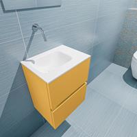 MONDIAZ ADA Toiletmeubel 40x30x50cm met 0 kraangaten 2 lades ocher mat Wastafel Lex links Solid Surface Wit FK75341856