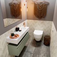 MONDIAZ ANDOR Toiletmeubel 100x30x30cm met 1 kraangaten 1 lades army mat Wastafel Lex rechts Solid Surface Wit FK75343238