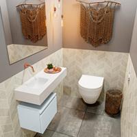 MONDIAZ ANDOR Toiletmeubel 80x30x30cm met 0 kraangaten 1 lades cale mat Wastafel Lex links Solid Surface Wit FK75343894