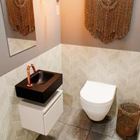 MONDIAZ ANDOR Toiletmeubel 40x30x30cm met 1 kraangaten 1 lades linen mat Wastafel Lex rechts Solid Surface Zwart FK75343655