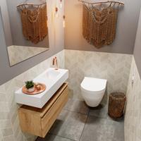 MONDIAZ ANDOR Toiletmeubel 80x30x30cm met 1 kraangaten 1 lades washed oak mat Wastafel Lex rechts Solid Surface Wit FK75343377