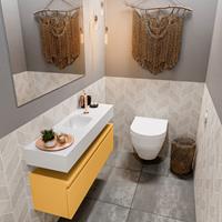 MONDIAZ ANDOR Toiletmeubel 100x30x30cm met 1 kraangaten 1 lades ocher mat Wastafel Lex midden Solid Surface Wit FK75343263