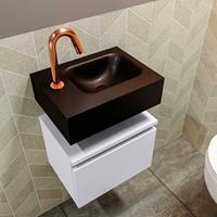 MONDIAZ ANDOR Toiletmeubel 40x30x30cm met 1 kraangaten 1 lades cale mat Wastafel Lex rechts Solid Surface Zwart FK75343684