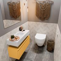 MONDIAZ ANDOR Toiletmeubel 80x30x30cm met 1 kraangaten 1 lades ocher mat Wastafel Lex midden Solid Surface Wit FK75343257