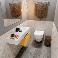 MONDIAZ ANDOR Toiletmeubel 100x30x30cm met 0 kraangaten 1 lades ocher mat Wastafel Lex rechts Solid Surface Wit FK75343864