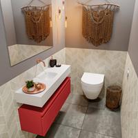 MONDIAZ ANDOR Toiletmeubel 100x30x30cm met 0 kraangaten 1 lades fire mat Wastafel Lex midden Solid Surface Wit FK75343293