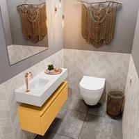 MONDIAZ ANDOR Toiletmeubel 80x30x30cm met 1 kraangaten 1 lades ocher mat Wastafel Lex links Solid Surface Wit FK75343259