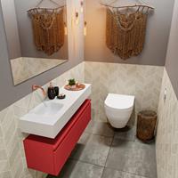 MONDIAZ ANDOR Toiletmeubel 100x30x30cm met 0 kraangaten 1 lades fire mat Wastafel Lex links Solid Surface Wit FK75343295