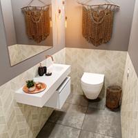 MONDIAZ ANDOR Toiletmeubel 100x30x30cm met 0 kraangaten 1 lades talc mat Wastafel Lex rechts Solid Surface Wit FK75343804