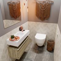 MONDIAZ ANDOR Toiletmeubel 80x30x30cm met 1 kraangaten 1 lades light brown grey mat Wastafel Lex midden Solid Surface Wit FK75343431