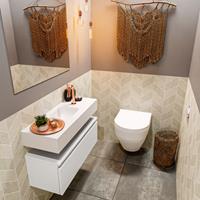 MONDIAZ ANDOR Toiletmeubel 80x30x30cm met 1 kraangaten 1 lades talc mat Wastafel Lex midden Solid Surface Wit FK75343112