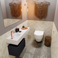 MONDIAZ ANDOR Toiletmeubel 100x30x30cm met 1 kraangaten 1 lades urban mat Wastafel Lex links Solid Surface Wit FK75343813