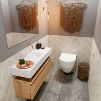 MONDIAZ ANDOR Toiletmeubel 100x30x30cm met 0 kraangaten 1 lades washed oak mat Wastafel Lex midden Solid Surface Wit FK75343380