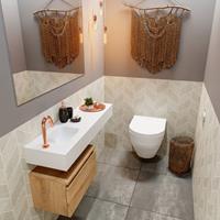 MONDIAZ ANDOR Toiletmeubel 100x30x30cm met 1 kraangaten 1 lades washed oak mat Wastafel Lex links Solid Surface Wit FK75343909