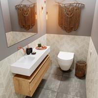 MONDIAZ ANDOR Toiletmeubel 100x30x30cm met 0 kraangaten 1 lades washed oak mat Wastafel Lex links Solid Surface Wit FK75343382