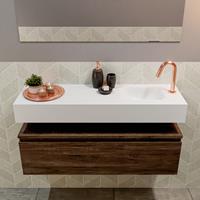 MONDIAZ ANDOR Toiletmeubel 100x30x30cm met 1 kraangaten 1 lades dark brown mat Wastafel Lex rechts Solid Surface Wit FK75343412