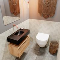 MONDIAZ ANDOR Toiletmeubel 60x30x30cm met 0 kraangaten 1 lades washed oak mat Wastafel Lex midden Solid Surface Zwart FK75343716