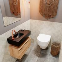 MONDIAZ ANDOR Toiletmeubel 60x30x30cm met 1 kraangaten 1 lades washed oak mat Wastafel Lex links Solid Surface Zwart FK75343717