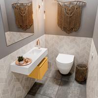 MONDIAZ ANDOR Toiletmeubel 80x30x30cm met 1 kraangaten 1 lades ocher mat Wastafel Lex rechts Solid Surface Wit FK75343859