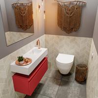 MONDIAZ ANDOR Toiletmeubel 80x30x30cm met 1 kraangaten 1 lades fire mat Wastafel Lex rechts Solid Surface Wit FK75343290