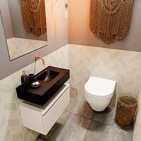 MONDIAZ ANDOR Toiletmeubel 60x30x30cm met 0 kraangaten 1 lades linen mat Wastafel Lex rechts Solid Surface Zwart FK75343662