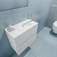MONDIAZ ADA Toiletmeubel 60x30x50cm met 1 kraangaten 2 lades talc mat Wastafel Lex rechts Solid Surface Wit FK75341718