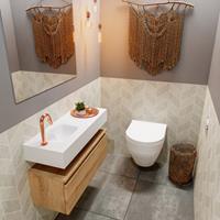 MONDIAZ ANDOR Toiletmeubel 80x30x30cm met 1 kraangaten 1 lades washed oak mat Wastafel Lex links Solid Surface Wit FK75343375