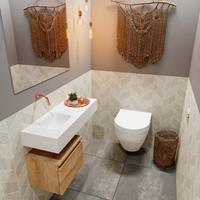 MONDIAZ ANDOR Toiletmeubel 80x30x30cm met 0 kraangaten 1 lades washed oak mat Wastafel Lex links Solid Surface Wit FK75343906